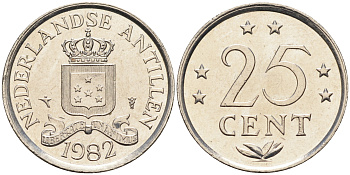 Нидерландские Антилы 25 центов 1982 Беатрикс (1980-2013) KM 11 никель 4169-414