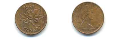 Канада 1 цент 1976 Елизавета II (1952-2022), кленовый лист KM 59.1 бронза 86-1055