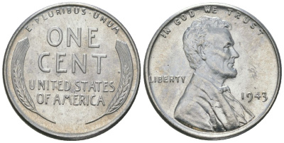 США 1 цент 1943 Авраам Линкольн KM 132 a сталь покрытая цинком aUNC 112-967