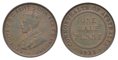 Австралия 1/2 пенни 1933 KM 22 бронза 4631-1135