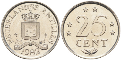 Нидерландские Антилы 25 центов 1982 Беатрикс (1980-2013) KM 11 никель 4169-414