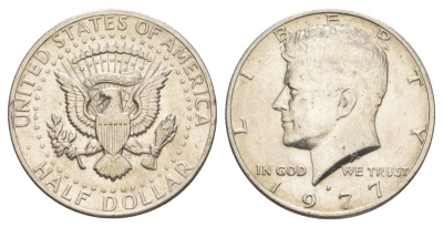 США 1/2 доллара (50 центов) 1977 D, Джон Кеннеди KM A202b медь плакированная медно-никелем aUNC 4536-1114