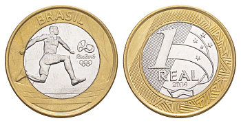 Бразилия 1 реал 2014 XXXI летние Олимпийские Игры, Рио-де-Жанейро 2016 - Атлетизм KM 687 биметалл UNC 4646-146
