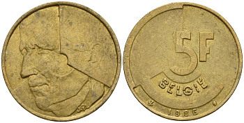 Бельгия 5 франков 1986 Belgie, Бодуэн I (1951-1993) KM 164 алюминиевая бронза 4601-235