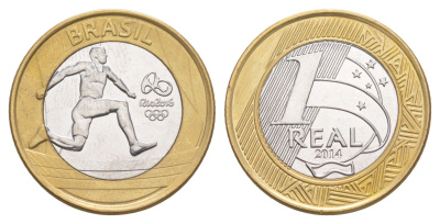 Бразилия 1 реал 2014 XXXI летние Олимпийские Игры, Рио-де-Жанейро 2016 - Атлетизм KM 687 биметалл UNC 4646-146