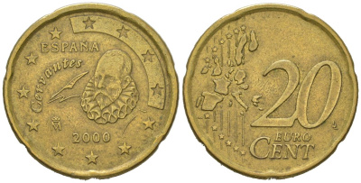 Испания 20 евроцентов 2000 M, Хуан Карлос I (1975-2014) KM 1044 нордик 4538-1152