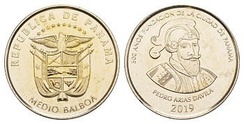 Панама 1/2 бальбоа (50 сентесимо) 2019 500 лет основанию Панамы KM 183 медь плакированная медно-никелем UNC 4645-331