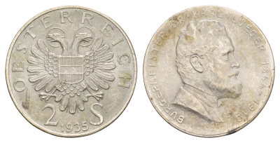 Австрия 2 шиллинга 1935 25 лет со дня смерти Карла Люгера KM 2855 серебро aUNC 413-4233