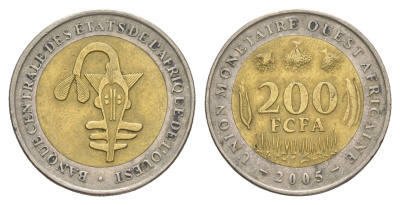 Западная Африка (BCEAO) 200 франков 2005 KM 14 биметалл 4619-543