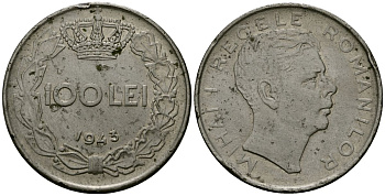 Румыния 100 леев 1943 Михай I (1940-1947) KM 64 сталь плакированная никелем 4582-1213