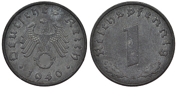 Германия 1 рейхспфенниг 1940 A KM 97, J. 369 цинк 4124-165