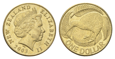 Новая Зеландия 1 доллар 2003 Елизавета II (1952-2022), птица киви KM 120 алюминиевая бронза 4706-627