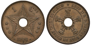 Бельгийское Конго 1 сантим 1888 LW KM 1 медь 5010-111