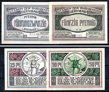 Дермбах (Тюрингия) полный набор из 2 нотгельдов (25 и 50 пфеннигов) 1921 Mehl Grabowski 264.3a бумага UNC (пресс) 7555-53-2-2