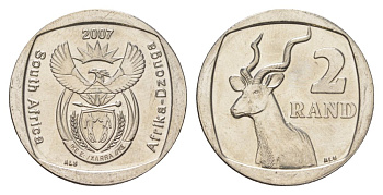 ЮАР 2 ранда 2007 KM 296 медь плакированная никелем UNC 4628-154