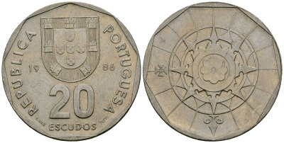 Португалия 20 эскудо 1986 KM 634 медно-никель 4120-1013