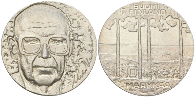 Финляндия 10 марок 1975 75 лет со дня рождения президента Урхо Кекконен KM 54 серебро BU 81-545