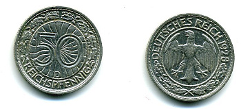 Германия 50 рейхспфеннигов 1928 D KM 49, J.324 никель 46-1813