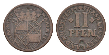 Корвей 2 пфеннига 1715 KM 127 медь 633-1212