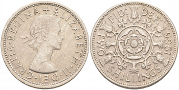 Великобритания 2 шиллинга (флорин) 1966 Елизавета II (1952-2022) KM 906, Spink 4146 медно-никель 69-213
