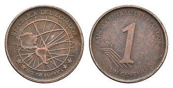 Эквадор 1 сентаво 2000 KM 104 латунь 4664-424