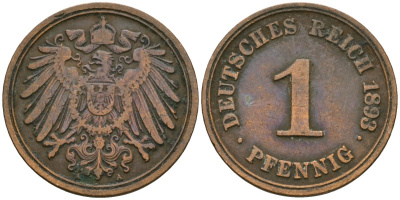 Германия 1 пфенниг 1893 A, Вильгельм II (1888-1918) KM 10, J. 10 медь 3955-728