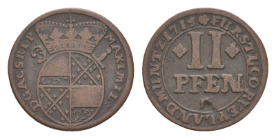 Корвей 2 пфеннига 1715 KM 127 медь 633-1212