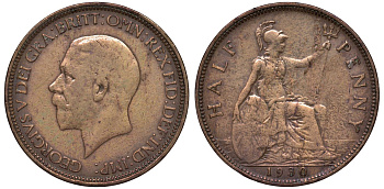 Великобритания 1/2 пенни 1930 Георг V (1910-1936) KM 837, Spink 4058 бронза 4122-737