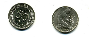 ФРГ 50 ПФЕННИГОВ 1981 D J 384a, KM 109.2 медно-никель 54-213