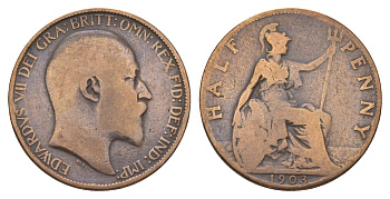 Великобритания 1/2 пенни 1903 Эдуард VII (1901-1910) KM 793.2, Spink 3991 бронза 4622-941