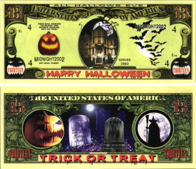 США ПЯТНИЦА 13 2002 СУВЕНИРНАЯ БАНКНОТА, ПРАЗДНИК ХЭЛЛОУИН бумага UNC (ПРЕСС) 7198-43-1-2