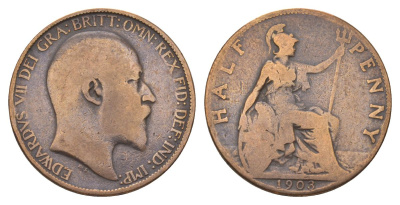 Великобритания 1/2 пенни 1903 Эдуард VII (1901-1910) KM 793.2, Spink 3991 бронза 4622-941