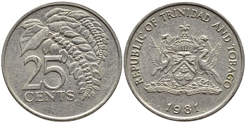 Тринидад и Тобаго 25 центов 1981 цветок дикая пуансеттия KM 32 медно-никель 4396-765