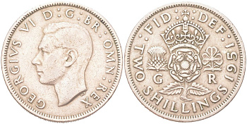 Великобритания 2 шиллинга 1951 Георг VI (1936-1952) KM 878, Spink 4107 медно-никель 4128-735