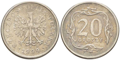 Польша 20 грошей 1999 MW KM 280 медно-никель 201-515