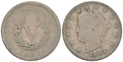 США 5 центов 1902 голова свободы KM 112 медно-никель 4135-1047