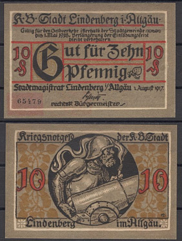 Альгой 10 пфеннигов 1917 DeNG 2 L47.1 бумага UNC (пресс) 8608-23-3-1