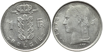 БЕЛЬГИЯ 1 ФРАНК 1978 BELGIE KM 143.1 медно-никель 4379-1457