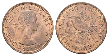 Новая Зеландия 1 пенни 1963 Елизавета II (1952-2022), новозеландский туи KM 24.2 бронза aUNC 4587-424