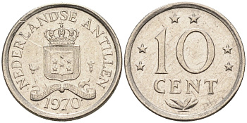 Нидерландские Антилы 10 центов 1970 Юлиана (1948-1980) KM 10 никель 4585-1051