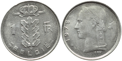 БЕЛЬГИЯ 1 ФРАНК 1978 BELGIE KM 143.1 медно-никель 4379-1457