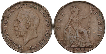 Великобритания 1 пенни 1936 Георг V (1910-1936) KM 838, Spink 4055 бронза 4607-1243