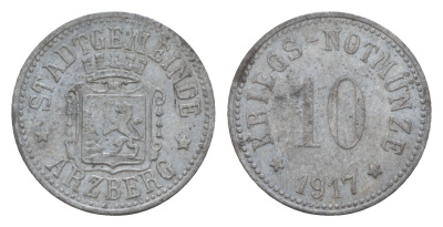 Арцберг 10 пфеннигов 1917 Funck 22.2, Men05 727.2, Men18 982.2 цинк 4659-257