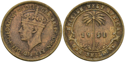 Британская Западная Африка 1 шиллинг 1951 Георг VI KM 28 медно-никель 25-1246