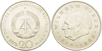 ГДР 20 марок 1972 А, Вильгельм Пик (1876-1960) KM 42 медно-никель 4521-514