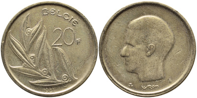 Бельгия 20 франков 1981 Belgie, Бодуэн I (1951-1993) KM 160 никель бронза 75-1753