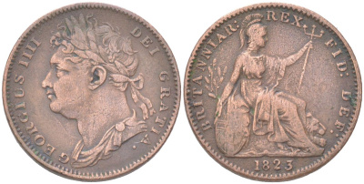 Великобритания 1 фартинг 1823 Георг IV (1820-1830) KM 677, Spink 3822 медь 4613-355