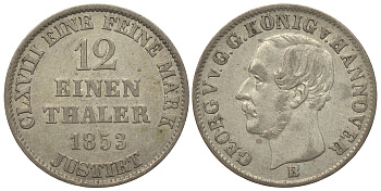 ГАННОВЕР 1/12 ТАЛЕРА 1853 B, ГЕОРГ V (1851-1866) KM 219 серебро UNC 413-6123
