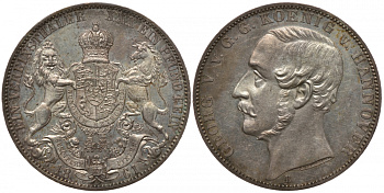 Брауншвейг-Каленберг-Ганновер 1 талер 1861 B, Георг V (1851-1866) КМ 230, AKS 144; Th.174; Kahnt 239 серебро 00-809-32