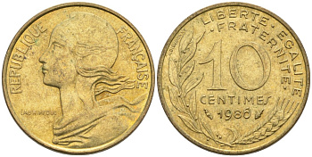 ФРАНЦИЯ 10 САНТИМОВ 1986 ТИП MARIANNE KM 929, LE FRANC 144.26 медь алюминий никель 4573-1032